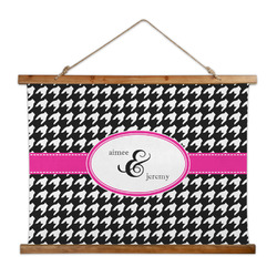 Houndstooth w/Pink Accent Wall Hanging Tapestry - Wide (Personalized)