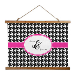 Houndstooth w/Pink Accent Wall Hanging Tapestry - Wide (Personalized)