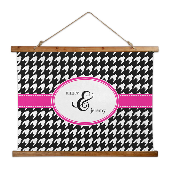 Custom Houndstooth w/Pink Accent Wall Hanging Tapestry - Wide (Personalized)