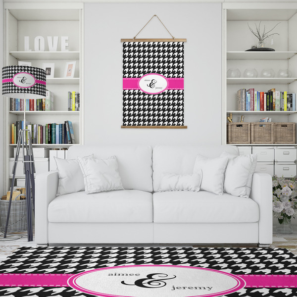 Houndstooth w/Pink Accent Wall Hanging Tapestry - Portrait - IN CONTEXT