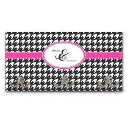Houndstooth w/Pink Accent Wall Mounted Coat Rack (Personalized)