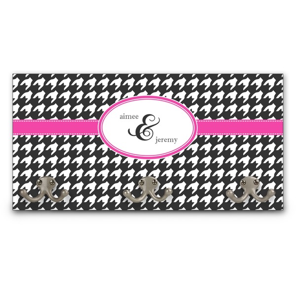 Custom Houndstooth w/Pink Accent Wall Mounted Coat Rack (Personalized)