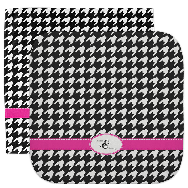 Custom Houndstooth w/Pink Accent Facecloth / Wash Cloth (Personalized)