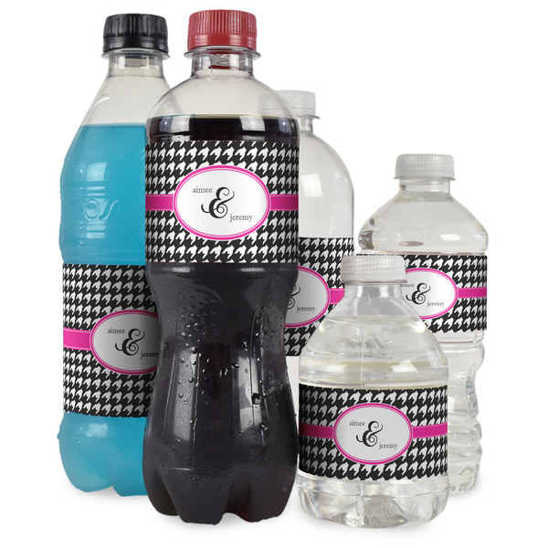 Houndstooth w/Pink Accent Water Bottle Label - Multiple Bottle Sizes
