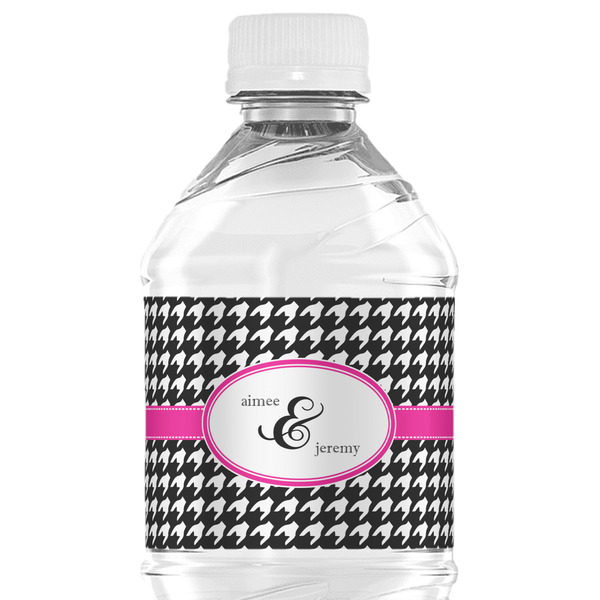 Custom Houndstooth w/Pink Accent Water Bottle Labels - Custom Sized (Personalized)