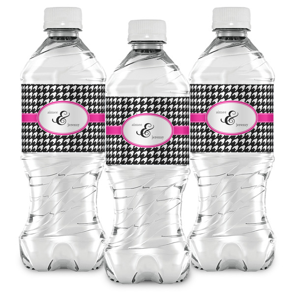 Houndstooth w/Pink Accent Water Bottle Labels - Front View