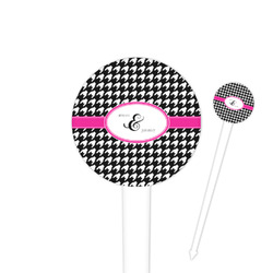 Houndstooth w/Pink Accent 4" Round Plastic Food Picks - White - Single Sided (Personalized)