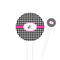 Houndstooth w/Pink Accent White Plastic 4" Food Pick - Round - Closeup