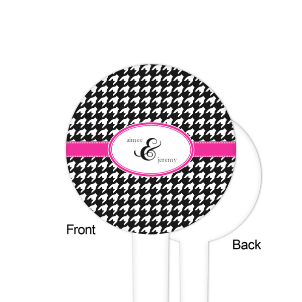 Houndstooth w/Pink Accent White Plastic 4" Food Pick - Round - Single Sided - Front & Back