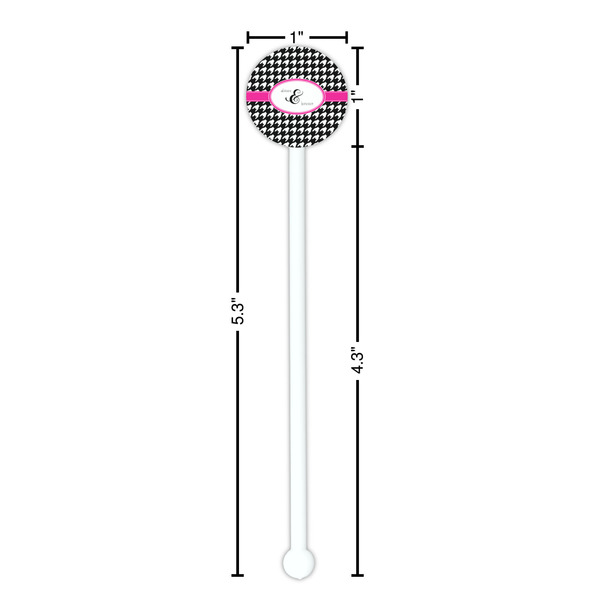 Houndstooth w/Pink Accent White Plastic 5.5" Stir Stick - Round - Dimensions