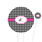 Houndstooth w/Pink Accent 6" Round Plastic Food Picks - White - Single Sided (Personalized)