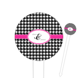 Houndstooth w/Pink Accent 6" Round Plastic Food Picks - White - Double Sided (Personalized)