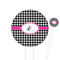 Houndstooth w/Pink Accent White Plastic 6" Food Pick - Round - Closeup