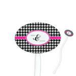 Houndstooth w/Pink Accent Oval Plastic Stir Sticks (Personalized)