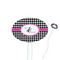Houndstooth w/Pink Accent White Plastic 7" Stir Stick - Oval - Closeup