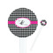 Houndstooth w/Pink Accent White Plastic 7" Stir Stick - Round - Closeup