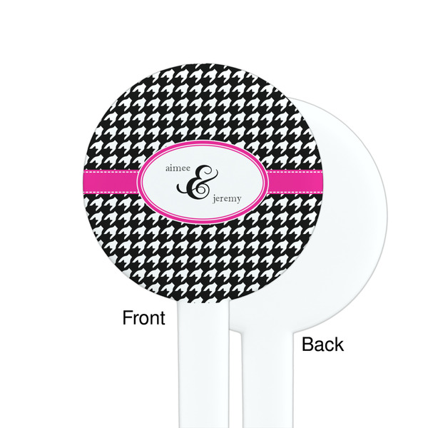 Houndstooth w/Pink Accent White Plastic 7" Stir Stick - Single Sided - Round - Front & Back