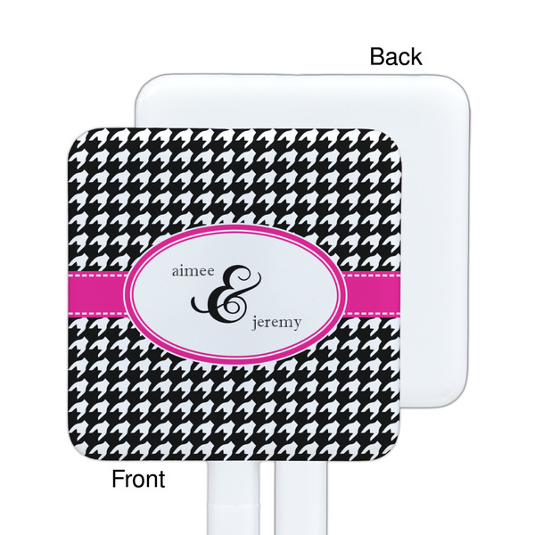 Houndstooth w/Pink Accent White Plastic Stir Stick - Single Sided - Square - Approval