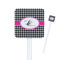 Houndstooth w/Pink Accent White Plastic Stir Stick - Square - Closeup