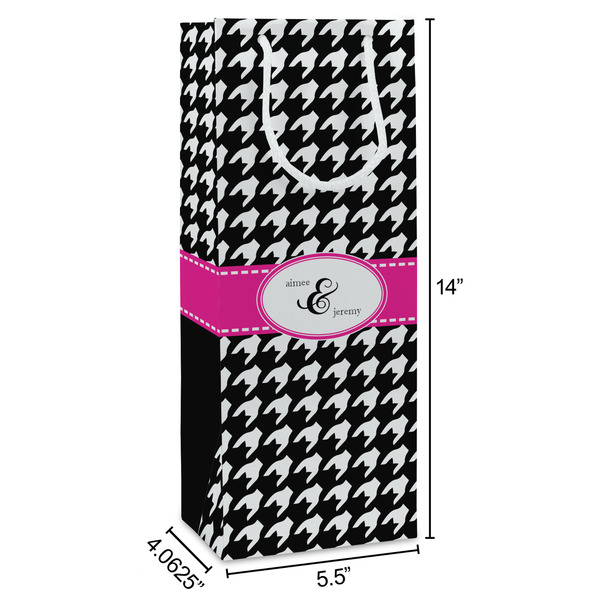 Houndstooth w/Pink Accent Wine Gift Bag - Dimensions
