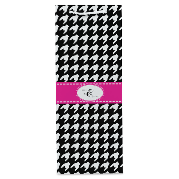 Houndstooth w/Pink Accent Wine Gift Bag - Gloss - Front