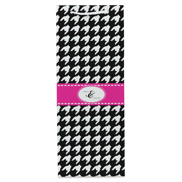 Houndstooth w/Pink Accent Wine Gift Bag - Matte - Front