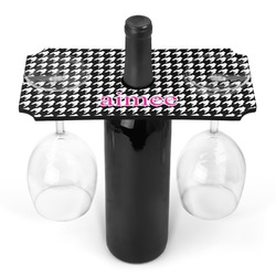 Houndstooth w/Pink Accent Wine Bottle & Glass Holder (Personalized)