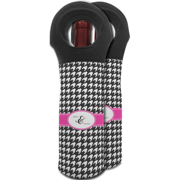 Houndstooth w/Pink Accent Wine Tote Bag - MAIN