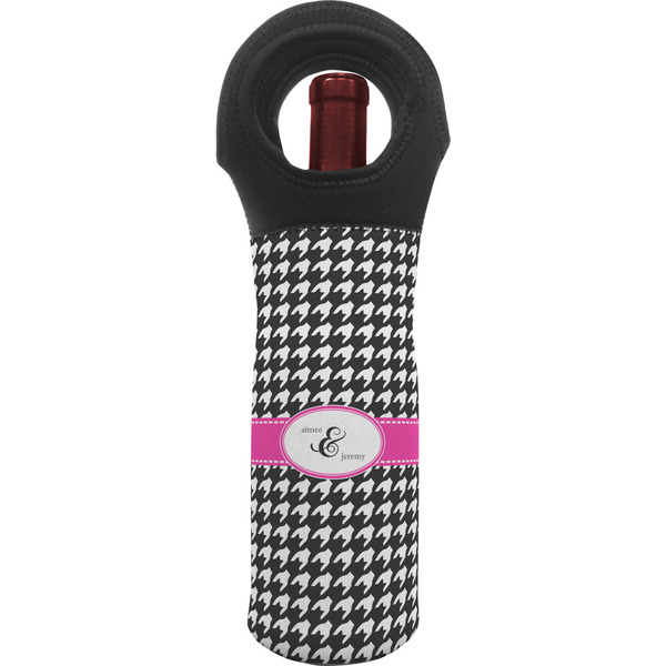 Custom Houndstooth w/Pink Accent Wine Tote Bag (Personalized)