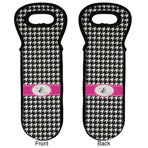 Houndstooth w/Pink Accent Wine Tote Front & Back