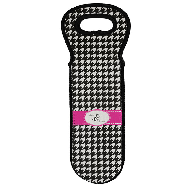 Custom Houndstooth w/Pink Accent Wine Tote Bag (Personalized)
