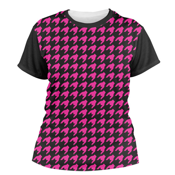 Custom Houndstooth w/Pink Accent Women's Crew T-Shirt - Medium