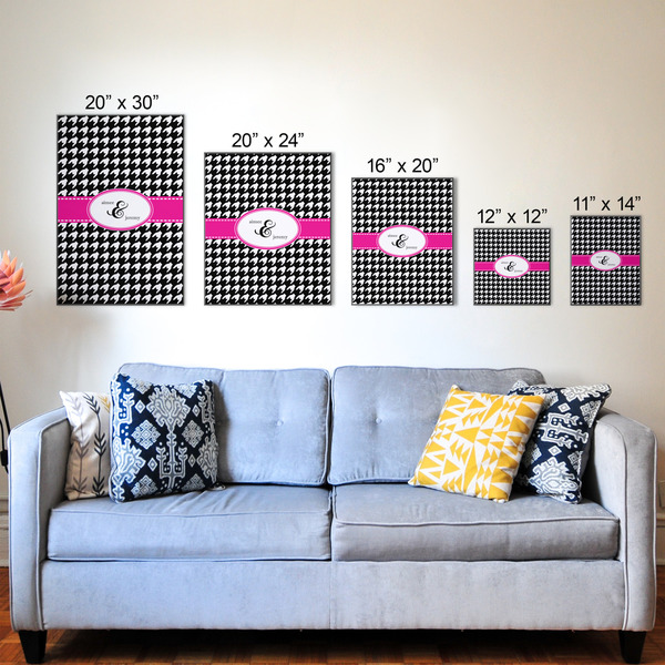 Houndstooth w/Pink Accent Wood Prints - Size Comparison