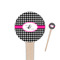 Houndstooth w/Pink Accent Wooden 4" Food Pick - Round - Closeup
