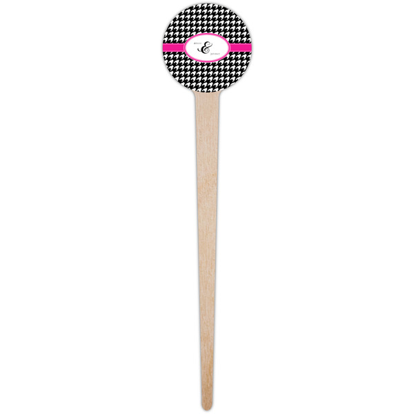 Houndstooth w/Pink Accent Wooden 4" Food Pick - Round - Single Pick