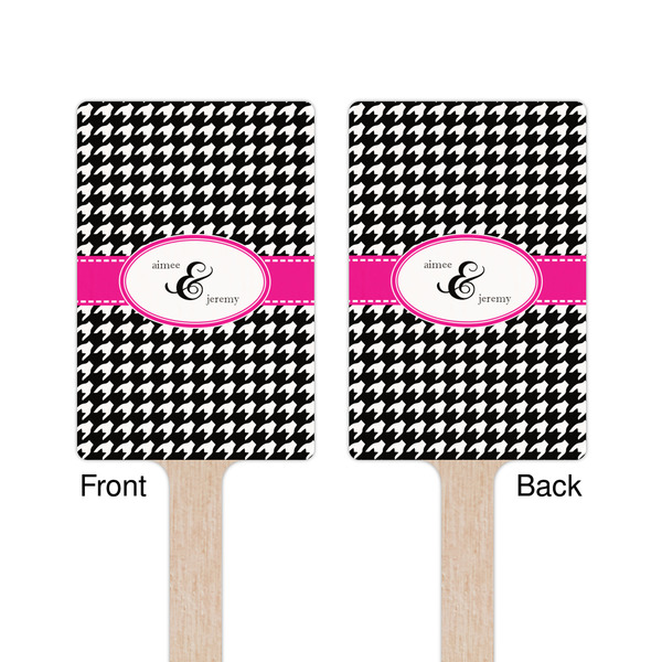 Houndstooth w/Pink Accent Wooden 6.25" Stir Stick - Rectangular - Double Sided - Front & Back