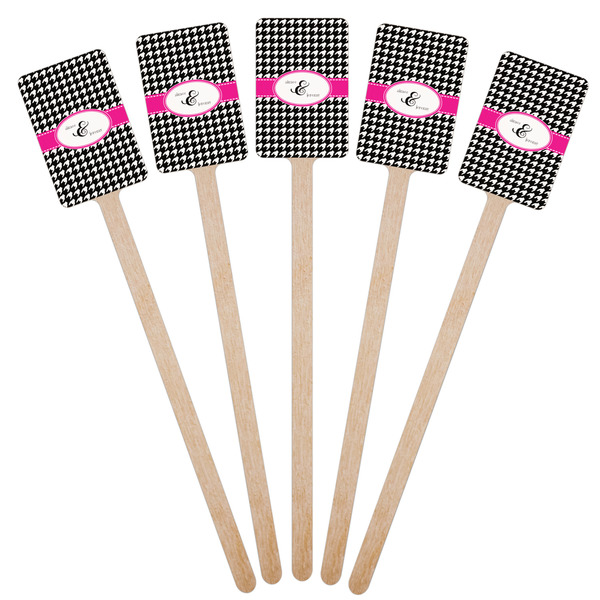 Houndstooth w/Pink Accent Wooden 6.25" Stir Stick - Rectangular - Fan View