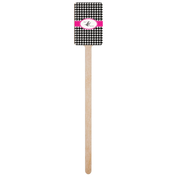 Houndstooth w/Pink Accent Wooden 6.25" Stir Stick - Rectangular - Single Stick