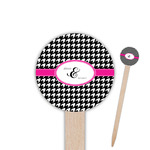 Houndstooth w/Pink Accent Round Wooden Food Picks (Personalized)