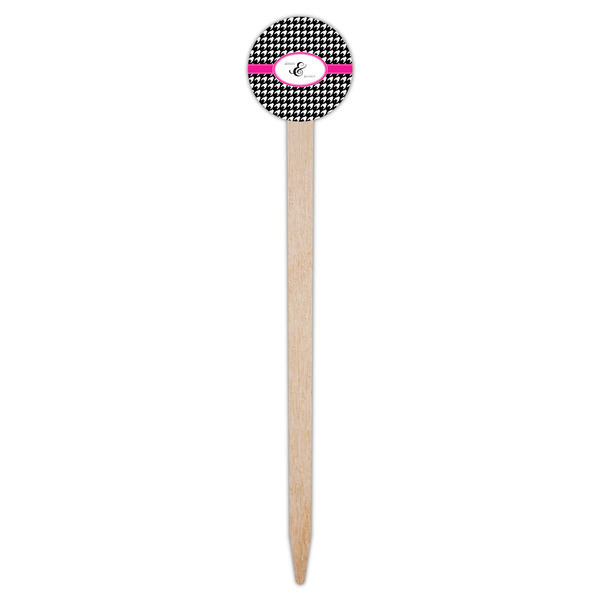 Houndstooth w/Pink Accent Wooden 6" Food Pick - Round - Single Pick