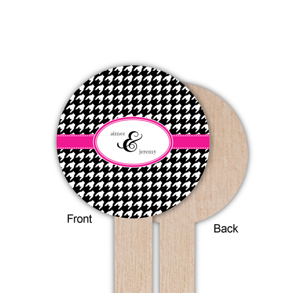 Houndstooth w/Pink Accent Wooden 6" Food Pick - Round - Single Sided - Front & Back