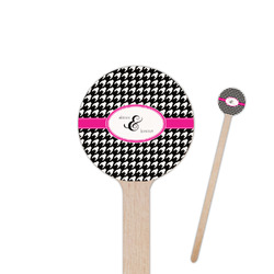 Houndstooth w/Pink Accent 6" Round Wooden Stir Sticks - Double Sided (Personalized)