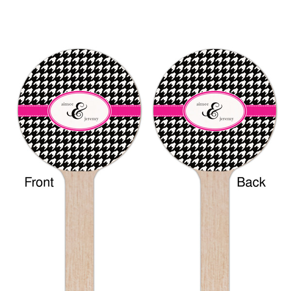 Houndstooth w/Pink Accent Wooden 7.5" Stir Stick - Round - Double Sided - Front & Back