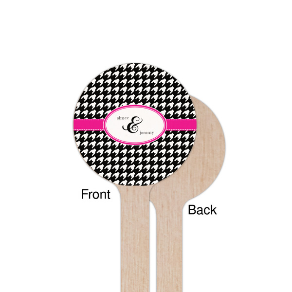 Houndstooth w/Pink Accent Wooden 7.5" Stir Stick - Round - Single Sided - Front & Back
