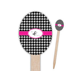 Houndstooth w/Pink Accent Oval Wooden Food Picks - Single Sided (Personalized)
