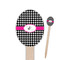 Houndstooth w/Pink Accent Wooden Food Pick - Oval - Closeup