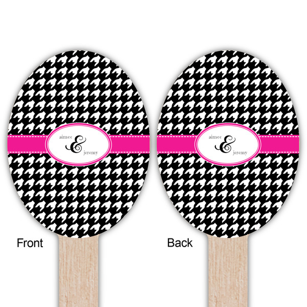 Houndstooth w/Pink Accent Wooden Food Pick - Oval - Double Sided - Front & Back