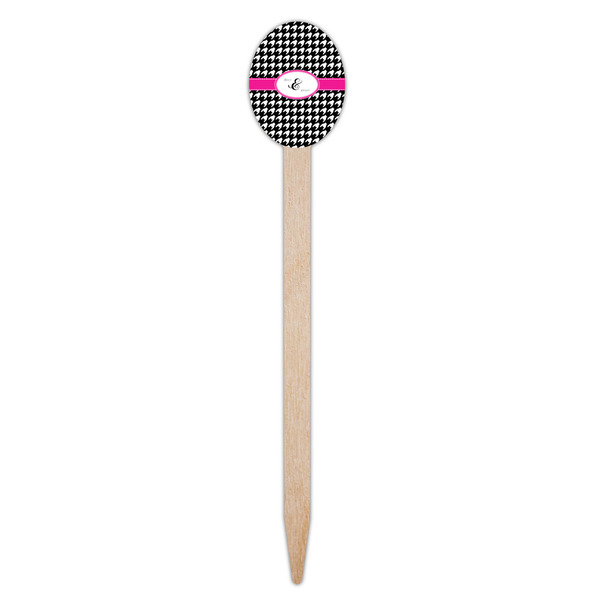 Houndstooth w/Pink Accent Wooden Food Pick - Oval - Single Pick