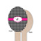 Houndstooth w/Pink Accent Wooden Food Pick - Oval - Single Sided - Front & Back