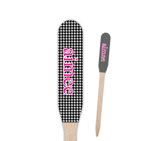 Custom Houndstooth w/Pink Accent Paddle Wooden Food Picks - Double Sided (Personalized)